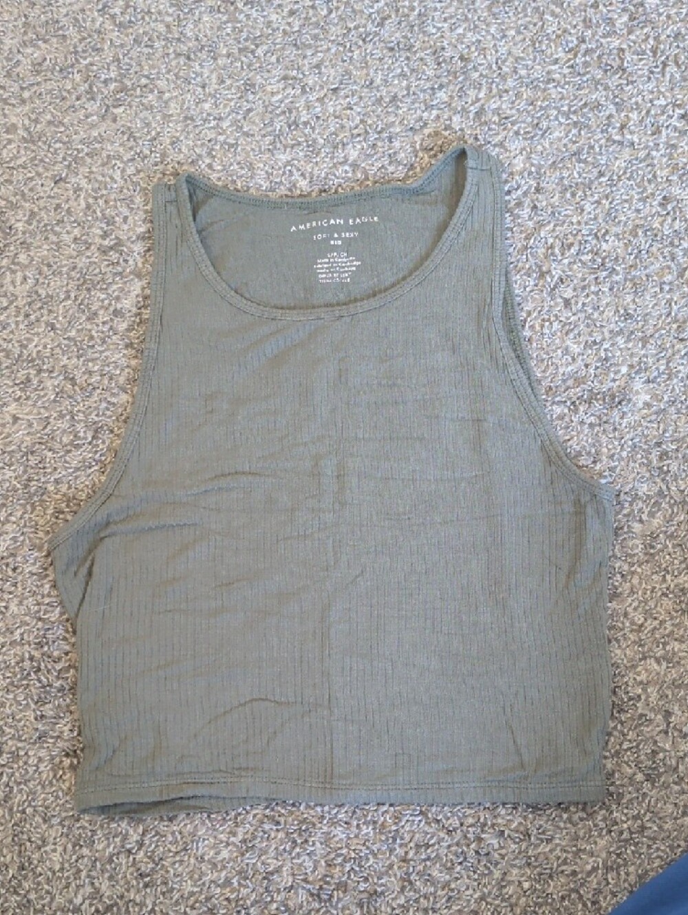 American Eagle Outfitters Olive Ribbed Crop Tank